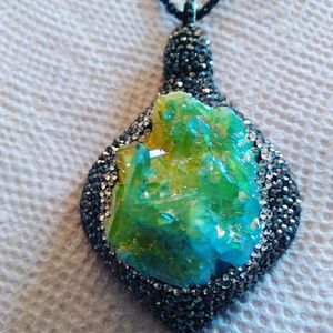 Turquoise and druzy pendants with chains